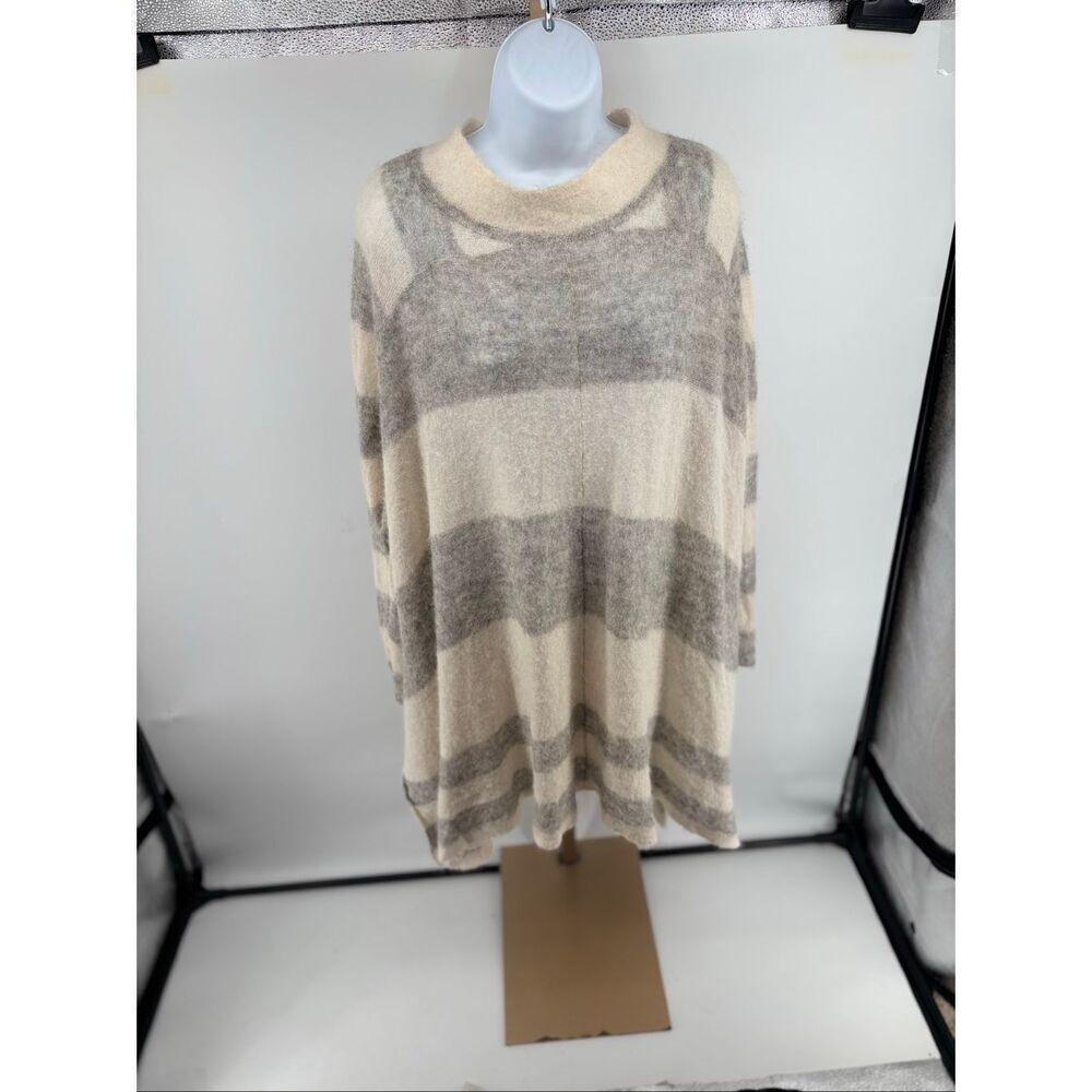 FREE PEOPLE Women's White Grey Striped Alpaca Blend Poncho Size XS/Small
